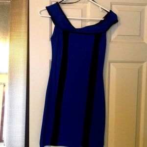 Blue and black bodycon dress